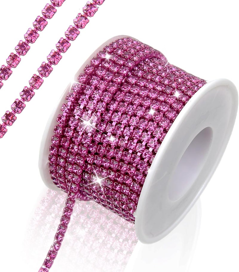 Dropower 10 Yards Rhinestone Chain, SS12/3mm Crystal Rhinestones Close Chain Trim, Bling Diamond Cup Chain for Jewelry Clothing Shoes Wedding Party Decoration(Fuchsia) - Image 1